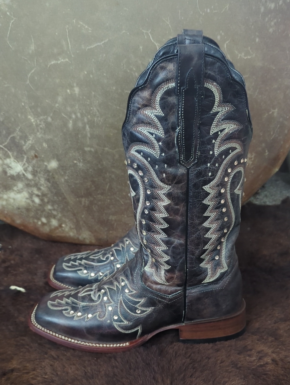 DAN POST DP3770 Espresso Brown leather cowgirl western boots square toe sz 9 EUC - Picture 2 of 16